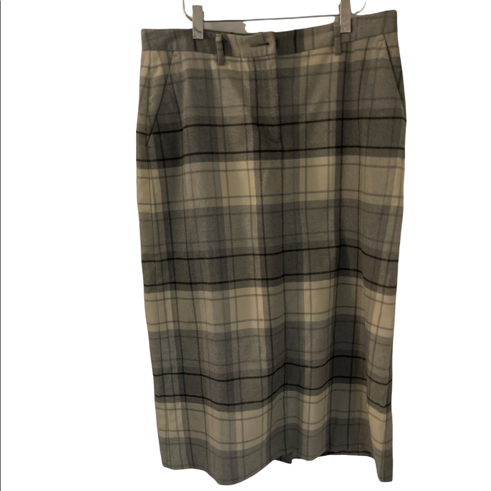 L.L. Bean Plaid Maxi Skirt in Beige and Gray